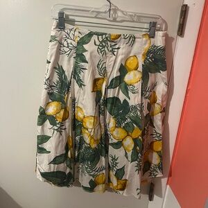 Talbots Petite Pleated Lemon Print Midi Skirt - Size 4P